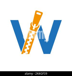 Initial Letter W Zipper Logo For Fashion Cloth, Embroidery and Textile Symbol Identity Vector Template Stock Vector