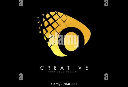 Letter O Design with golden Shattered Blocks Vector Illustration. Pixel art of the O letter logo. Stock Vector