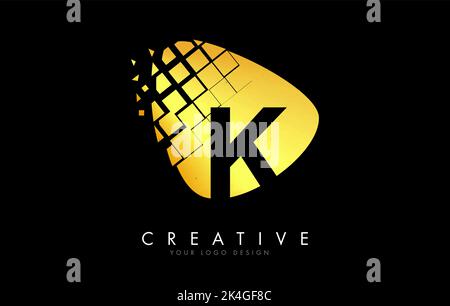 Letter K Design with golden Shattered Blocks Vector Illustration. Pixel art of the K letter logo. Stock Vector