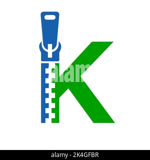 Initial Letter K Zipper Logo For Fashion Cloth, Embroidery and Textile Symbol Identity Vector Template Stock Vector