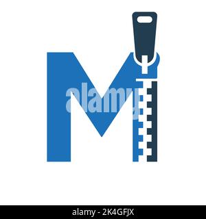 Initial Letter M Zipper Logo For Fashion Cloth, Embroidery and Textile Symbol Identity Vector Template Stock Vector