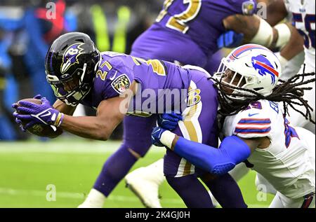 Houston, TX, USA. 14th Oct, 2018. Buffalo Bills linebacker Tremaine Edmunds  (49) celebrates after the Bills recover a fumble during the third quarter  against the Houston Texans at NRG Stadium in Houston