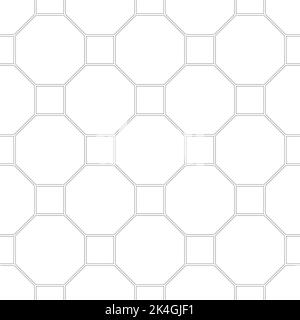 Seamless pattern of paving slabs in the form of squares and hexagons. Simple wallpaper with diagonal geometric print. Monochrome vector background. Stock Vector