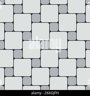 Seamless pattern of paving slabs. Large and small rounded squares. Simple wallpaper with diagonal geometric print. Monochrome vector background. Stock Vector