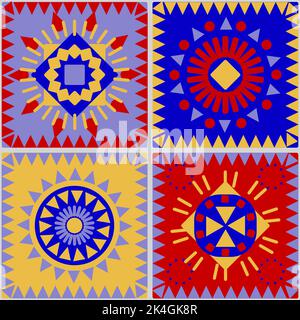 a pattern without a background of colorful bright and contrasting geometric shapes Stock Vector