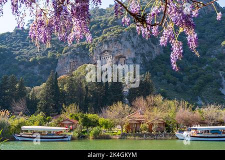 Famous Lycian Tombs of ancient Caunos city, Dalyan, Turkey Stock Photo