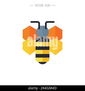 Honey bee icon. Bumblebee, Honey making concept. Vector logo illustration isolated on white background. Stock Vector