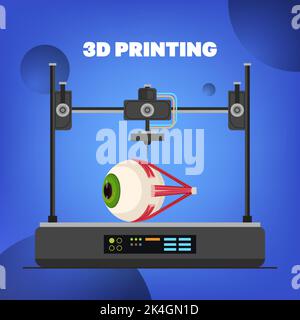 eye model prints on 3d bio printer medical printing of human transplantation organ biological engineering bioprinting Stock Vector