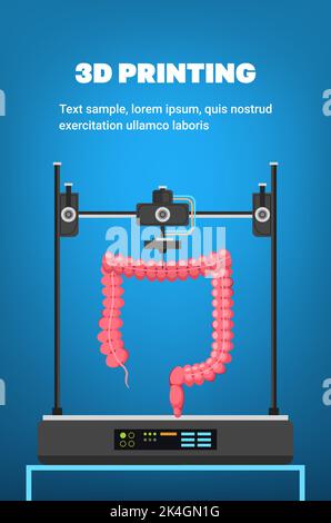 intestine digestive system gastrointestinal tract model prints on 3d bio printer medical printing of human transplantation organ Stock Vector