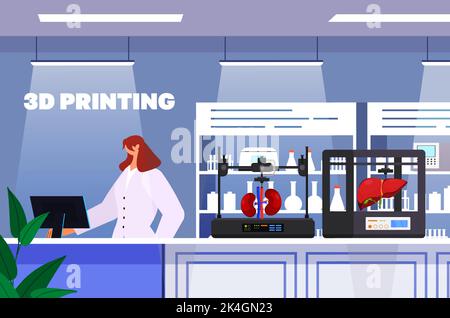 doctor controlling human transplantation organ models prints on 3d bio printer medical printing biological engineering Stock Vector