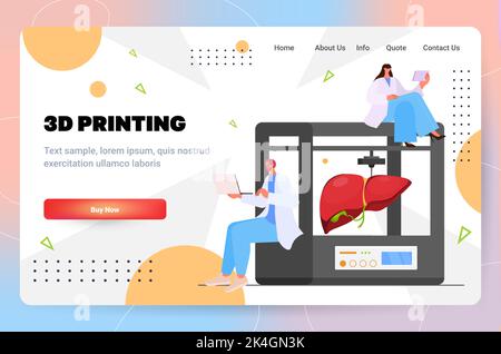 doctors printing human transplantation liver organ model on 3d bio printer medical print biological engineering bioprinting Stock Vector