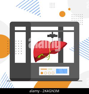 liver model prints on 3d bio printer medical printing of human transplantation organ biological engineering bioprinting Stock Vector