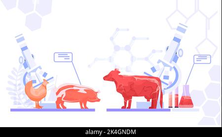 cultured red raw meat made from different animal cells artificial lab grown meat production concept Stock Vector
