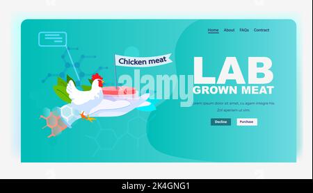 scientist hand holding cultured red raw chicken meat made from animal cells artificial lab grown meat production concept Stock Vector