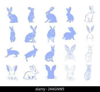 Blue silhouettes of rabbits. Vector illustration Stock Vector