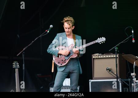 BIG THIEF, CONCERT, 2019: Big Thief play the Mountain Stage at Green Man Festival 2019 music festival in Wales, UK. Photo: Rob Watkins. Stock Photo