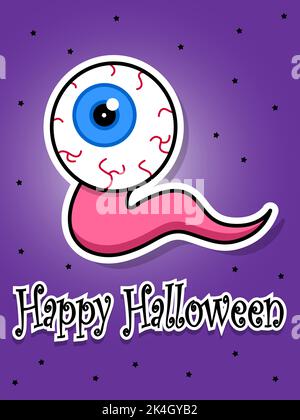 Halloween postcard. Eye crawling.Halloween stickers. Cartoon flat vector illustration. Stock Vector