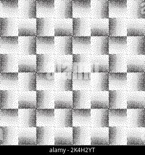 Abstract geometric dotted square shape checkered seamless pattern. Artistic polka dot ornamental stylish background. Abstract tile chaotic flowing dot Stock Vector