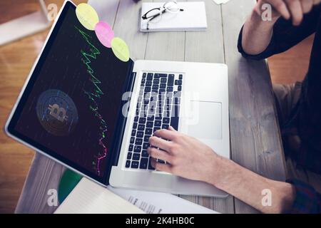 Music app against midsection of creative editor working on laptop Stock ...