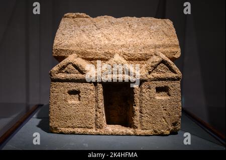 Two models of houses of the Gallo-Roman vicus of Titelberg. 2nd century AD. They may be small domestic shrines dedicated to a cult of ancestors. Stock Photo