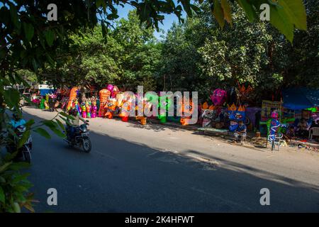 New Delhi, India. 02nd Oct, 2022. View of colorful effigies of Hindu demon king Ravana for sale ahead of Dussehra Festival at Titarpur Village. Credit: SOPA Images Limited/Alamy Live News Stock Photo