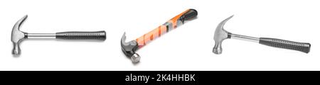 Collage of modern hammers on white background Stock Photo