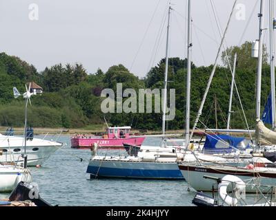 Pink painted Hamble Warsash Ferry Emily on the Hamble River, Southampton, Hampshire, UK Stock Photo