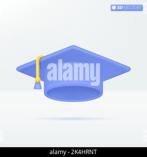 Graduation cap with tassel icon symbols. College cap, education degree ceremony concept. 3D vector isolated illustration design. Cartoon pastel Minima Stock Vector