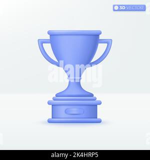 Blue Trophy cup icon symbols. champions rewards ceremony, success, 1st winner concept. 3D vector isolated illustration design. Cartoon pastel Minimal Stock Vector