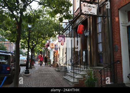 The historic Old Town shopping district on King Street in Alexandria, Virginia. Stock Photo