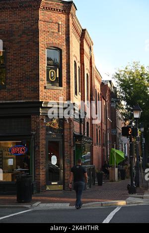 The historic Old Town shopping district on King Street in Alexandria, Virginia. Stock Photo