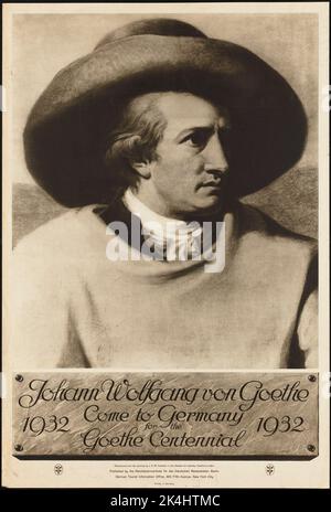 Black and white vintage travel poster advertising the Johann Wolfgang von Goethe Centennial in 1932 Stock Photo