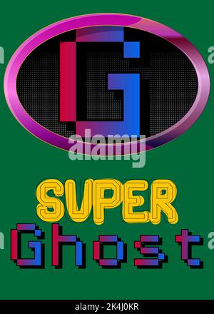 Superhero coat of arms showing Super Ghost icon. Colorful comic book style vector illustration. Stock Vector