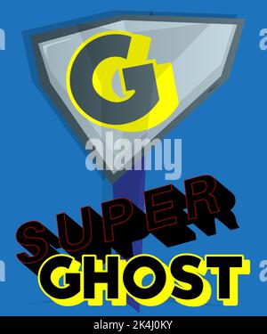 Superhero coat of arms showing Super Ghost icon. Colorful comic book style vector illustration. Stock Vector