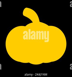 Yellow silhouette of a pumpkin on a black background. Halloween poster. Flat vector illustration. Stock Vector