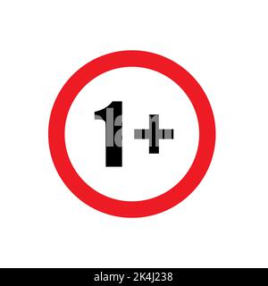 1 plus icon vector under sixteen years prohibition sign, adults only for your web design, logo, infographic, UI. illustration Stock Vector