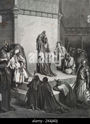 David weeps the death of Absalom. Illustration by Gustave Dore from the third edition of the Bible translated by Ludwig Philippson, 1870, Stuttgart, Germany. The original illustrations were created in the period 1850-1853. Stock Photo