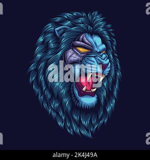 Angry cyborg lion head vector illustration Stock Vector