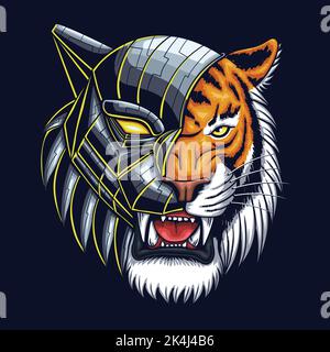 Cyborg tiger head vector illustration Stock Vector