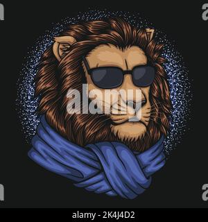 Lion cool wearing scarf vector illustration Stock Vector