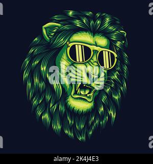 Lion cool head green color vector illustration Stock Vector