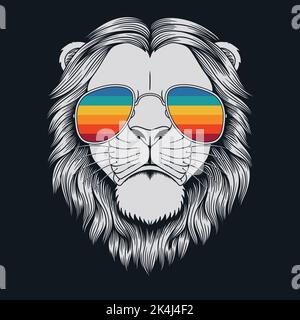 Lion head retro wearing eyeglasses vector illustration Stock Vector