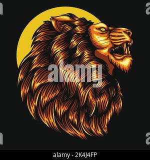 Lion head angry gold color vector illustration Stock Vector