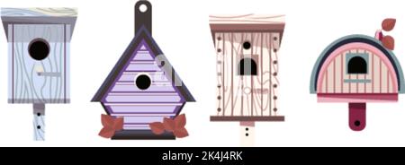Bird feeder, wooden birdhouse for winter season Stock Vector