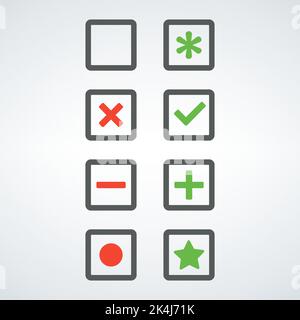 Tick and cross bullet box set signs.Tick icons big set. A check mark stickers.Validation agree buttons. Stock vector illustration isolated on white Stock Vector