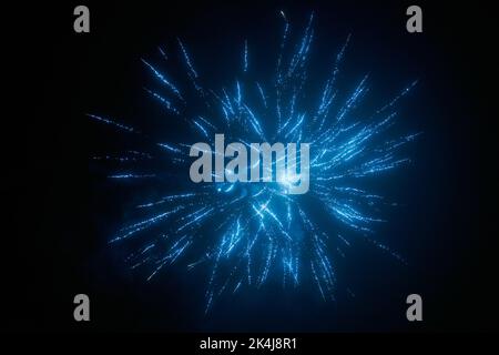 Blue night fireworks colorful bright sparkles and shiny festival explosion, glittering motion of sky fire. Beautiful motion blur fireworks twinkle at Stock Photo