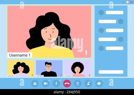 Group of people used video call application. Concept of online meeting Stock Vector
