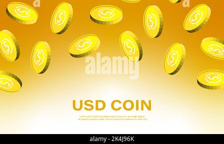 Falling money concept. USD coin yellow background Stock Vector