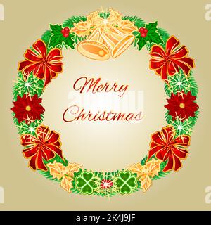 Merry Christmas Wreath  with bells  vector Stock Vector