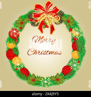 Merry Christmas Wreath  with Christmas baubles vector Stock Vector